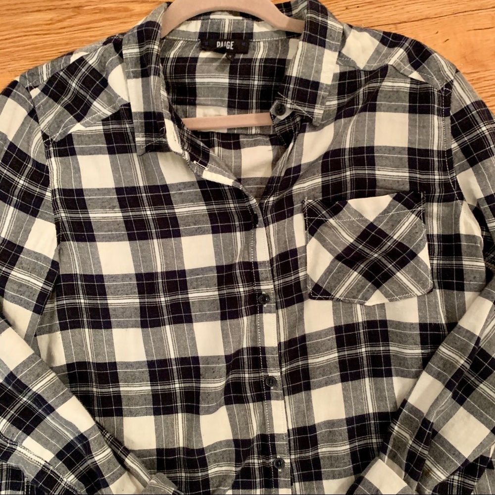 PAIGE Black & White Plaid Flannel shirt, size M.